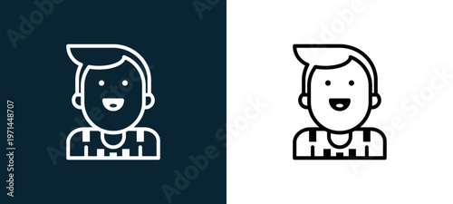 Two-color football player outline icon pair in black and white, editable stroke vector illustration for web, mobile apps, UI design, branding, and print from jobs