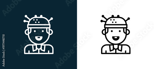 Two-color experiment outline icon pair in black and white, editable stroke vector illustration for web, mobile apps, UI design, branding, and print from jobs