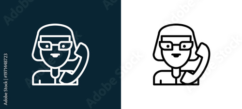 Two-color receptionist outline icon pair in black and white, editable stroke vector illustration for web, mobile apps, UI design, branding, and print from jobs