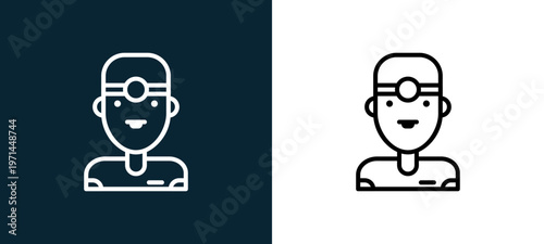 Two-color dentist outline icon pair in black and white, editable stroke vector illustration for web, mobile apps, UI design, branding, and print from jobs