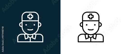 Two-color nurse outline icon pair in black and white, editable stroke vector illustration for web, mobile apps, UI design, branding, and print from jobs
