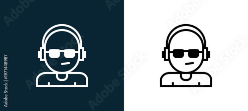 Two-color dj outline icon pair in black and white, editable stroke vector illustration for web, mobile apps, UI design, branding, and print from jobs