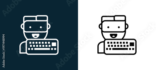 Two-color programmer outline icon pair in black and white, editable stroke vector illustration for web, mobile apps, UI design, branding, and print from jobs