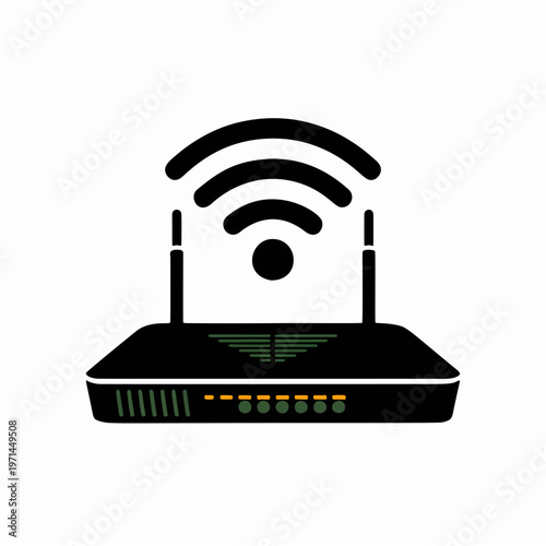 A simple illustration of a WiFi router with signal waves emanating from it