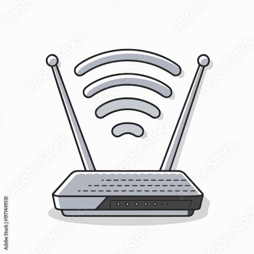 A simple illustration of a WiFi router with signal waves emanating from it