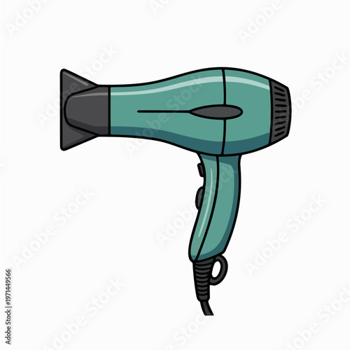 An o hair dryer with a black handle and nozzle on a white background