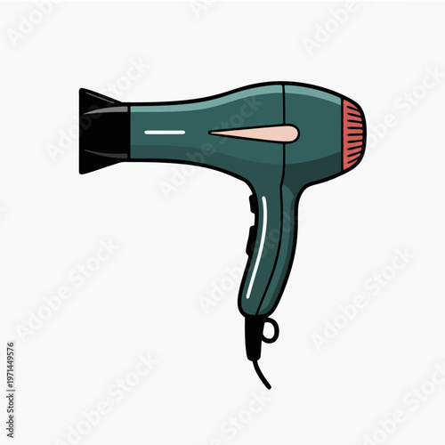 An o hair dryer with a black handle and nozzle on a white background