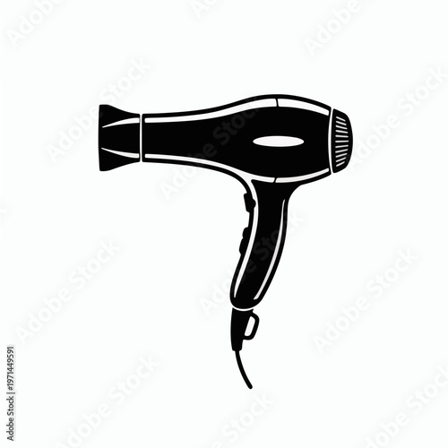 An o hair dryer with a black handle and nozzle on a white background