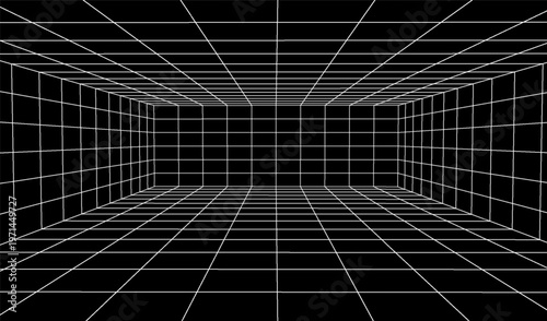 3d design digital for background grid line and abstract technology perspective. Futuristic light vector for geometric cyber floor and graphic space virtual. 3d game illustration for background.