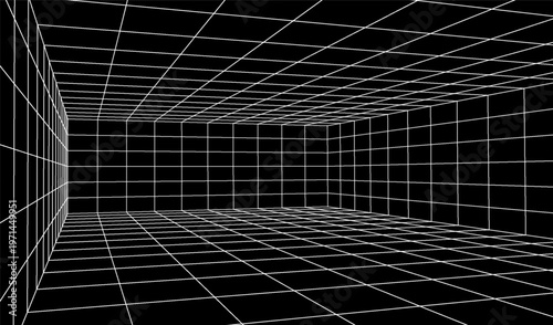 3d design digital for background grid line and abstract technology perspective. Futuristic light vector for geometric cyber floor and graphic space virtual. 3d game illustration for background.