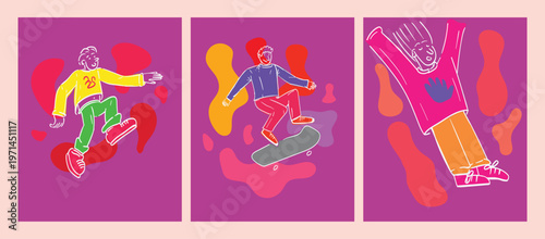 Vibrant jumping in motion on purple background