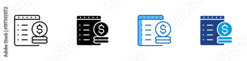 Payment List Multiple Style Icon Design Vector - Document list with coin stack representing expense tracking, financial records, and transaction overview