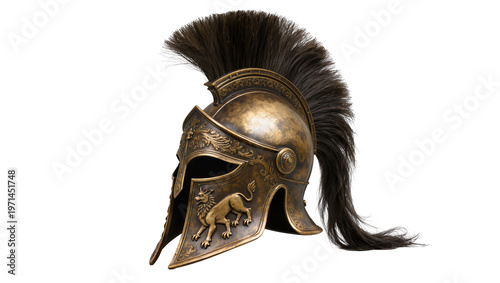 Cuadro en lienzo Ancient Greek Corinthian helmet with horsehair crest, isolated on transparent ba
