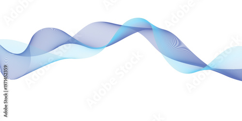 A flowing blue satin ribbon vector illustration with elegant wave patterns and smoke swirls on a white background design