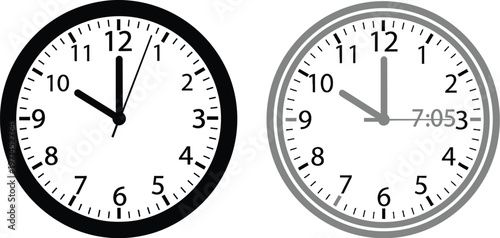 Vector clocks illustration graphic design element displaying two distinct analog timepieces for accurate scheduling, deadlines, and time management concepts.