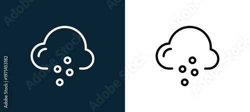 Two-color hail outline icon pair in black and white, editable stroke vector illustration for web, mobile apps, UI design, branding, and print from weather