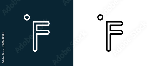 Two-color farenheit outline icon pair in black and white, editable stroke vector illustration for web, mobile apps, UI design, branding, and print from weather