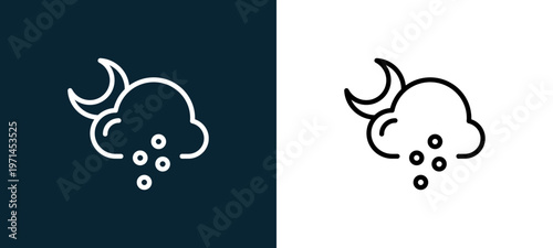 Two-color hail outline icon pair in black and white, editable stroke vector illustration for web, mobile apps, UI design, branding, and print from weather