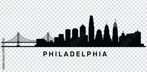 Fotografía Vector illustration philadelphia city skyline with ben franklin bridge silhouett
