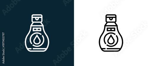 Two-color syrup outline icon pair in black and white, editable stroke vector illustration for web, mobile apps, UI design, branding, and print from beverage