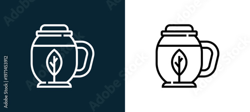 Two-color tea outline icon pair in black and white, editable stroke vector illustration for web, mobile apps, UI design, branding, and print from beverage