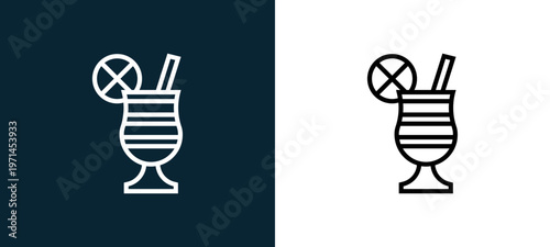 Two-color cocktail outline icon pair in black and white, editable stroke vector illustration for web, mobile apps, UI design, branding, and print from beverage