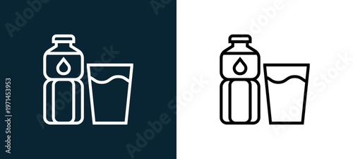 Two-color water outline icon pair in black and white, editable stroke vector illustration for web, mobile apps, UI design, branding, and print from beverage