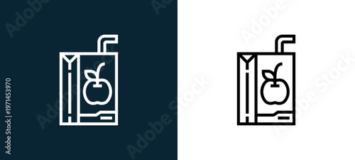 Two-color juice outline icon pair in black and white, editable stroke vector illustration for web, mobile apps, UI design, branding, and print from beverage