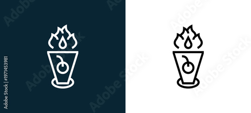 Two-color cocktail outline icon pair in black and white, editable stroke vector illustration for web, mobile apps, UI design, branding, and print from beverage