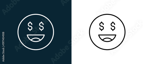 Two-color greedy outline icon pair in black and white, editable stroke vector illustration for web, mobile apps, UI design, branding, and print from emoji