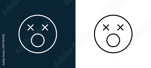 Two-color dead outline icon pair in black and white, editable stroke vector illustration for web, mobile apps, UI design, branding, and print from emoji