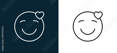 Two-color in love outline icon pair in black and white, editable stroke vector illustration for web, mobile apps, UI design, branding, and print from emoji