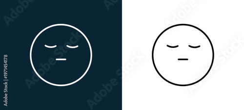 Two-color annoyed outline icon pair in black and white, editable stroke vector illustration for web, mobile apps, UI design, branding, and print from emoji