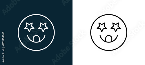 Two-color famous outline icon pair in black and white, editable stroke vector illustration for web, mobile apps, UI design, branding, and print from emoji
