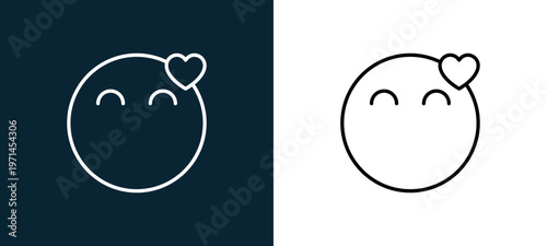 Two-color in love outline icon pair in black and white, editable stroke vector illustration for web, mobile apps, UI design, branding, and print from emoji
