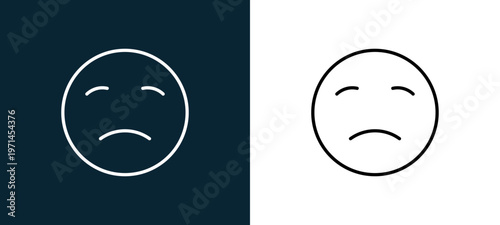 Two-color dissapointment outline icon pair in black and white, editable stroke vector illustration for web, mobile apps, UI design, branding, and print from emoji