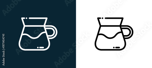 Two-color coffee outline icon pair in black and white, editable stroke vector illustration for web, mobile apps, UI design, branding, and print from cafe