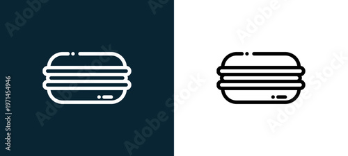 Two-color aroon outline icon pair in black and white, editable stroke vector illustration for web, mobile apps, UI design, branding, and print from cafe