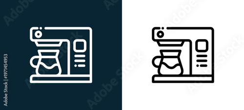 Two-color coffee hine outline icon pair in black and white, editable stroke vector illustration for web, mobile apps, UI design, branding, and print from cafe