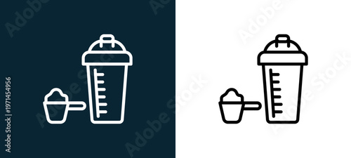 Two-color whey outline icon pair in black and white, editable stroke vector illustration for web, mobile apps, UI design, branding, and print from diet and nutrition