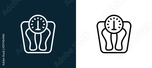 Two-color scale outline icon pair in black and white, editable stroke vector illustration for web, mobile apps, UI design, branding, and print from diet and nutrition