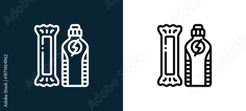 Two-color energy outline icon pair in black and white, editable stroke vector illustration for web, mobile apps, UI design, branding, and print from diet and nutrition