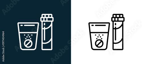 Two-color effervescent outline icon pair in black and white, editable stroke vector illustration for web, mobile apps, UI design, branding, and print from diet and nutrition