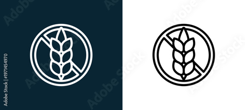 Two-color gluten outline icon pair in black and white, editable stroke vector illustration for web, mobile apps, UI design, branding, and print from diet and nutrition