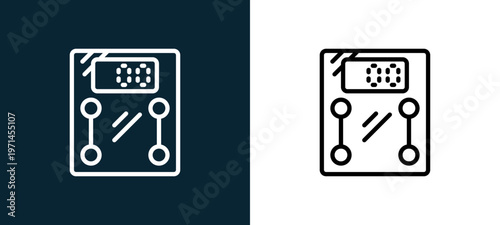 Two-color scale outline icon pair in black and white, editable stroke vector illustration for web, mobile apps, UI design, branding, and print from diet and nutrition