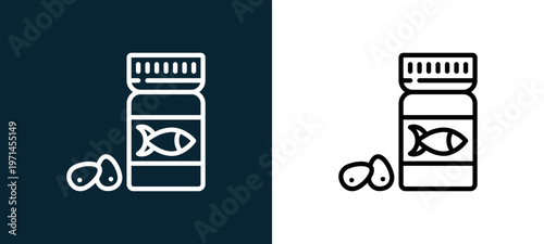 Two-color cod outline icon pair in black and white, editable stroke vector illustration for web, mobile apps, UI design, branding, and print from diet and nutrition