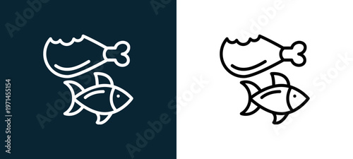 Two-color proteins outline icon pair in black and white, editable stroke vector illustration for web, mobile apps, UI design, branding, and print from diet and nutrition
