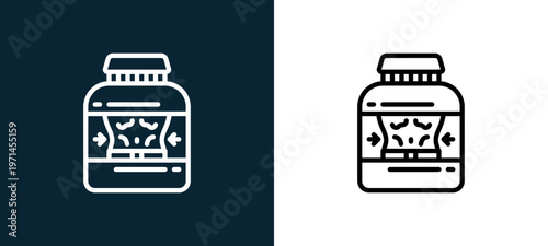 Two-color whey outline icon pair in black and white, editable stroke vector illustration for web, mobile apps, UI design, branding, and print from diet and nutrition