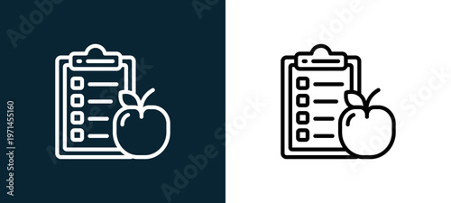 Two-color diet outline icon pair in black and white, editable stroke vector illustration for web, mobile apps, UI design, branding, and print from diet and nutrition