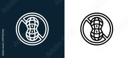 Two-color nut outline icon pair in black and white, editable stroke vector illustration for web, mobile apps, UI design, branding, and print from diet and nutrition